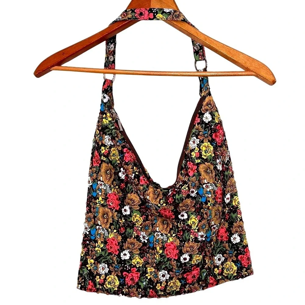 Beaded Floral Hobo Bag Boho Festival Embellished Rave Hippie Statement Y2K Indie